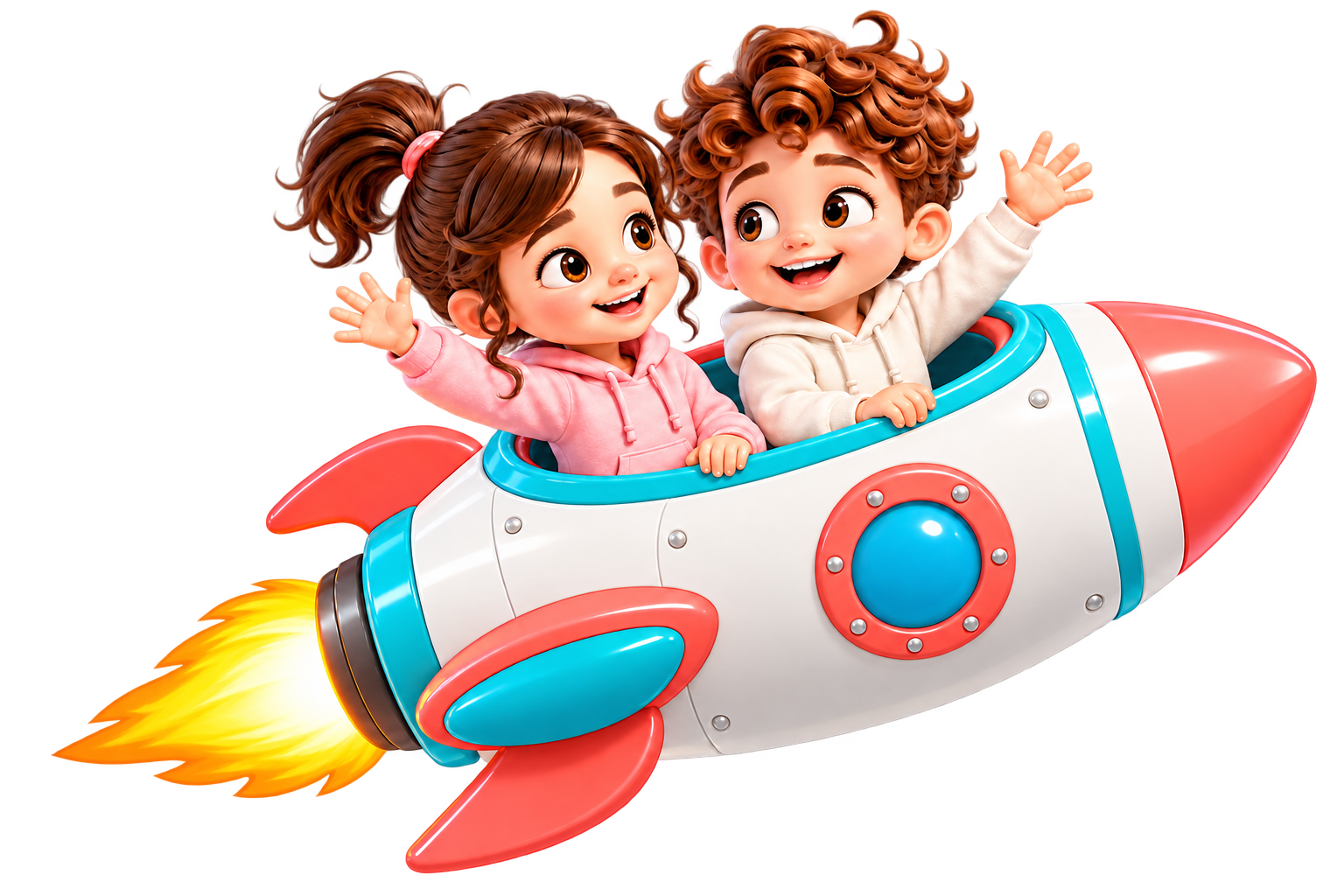Adam and Samaa exploring together in a rocket